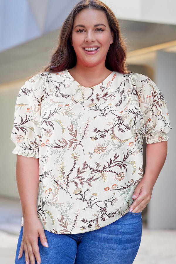 Plus Size Floral Fuff Sleeve Top | Trendsi