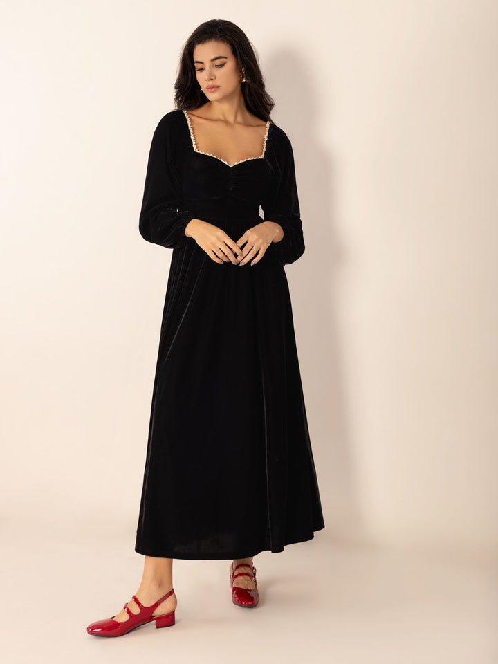 Sweetheart Neck Long Sleeve Midi Dress | Trendsi