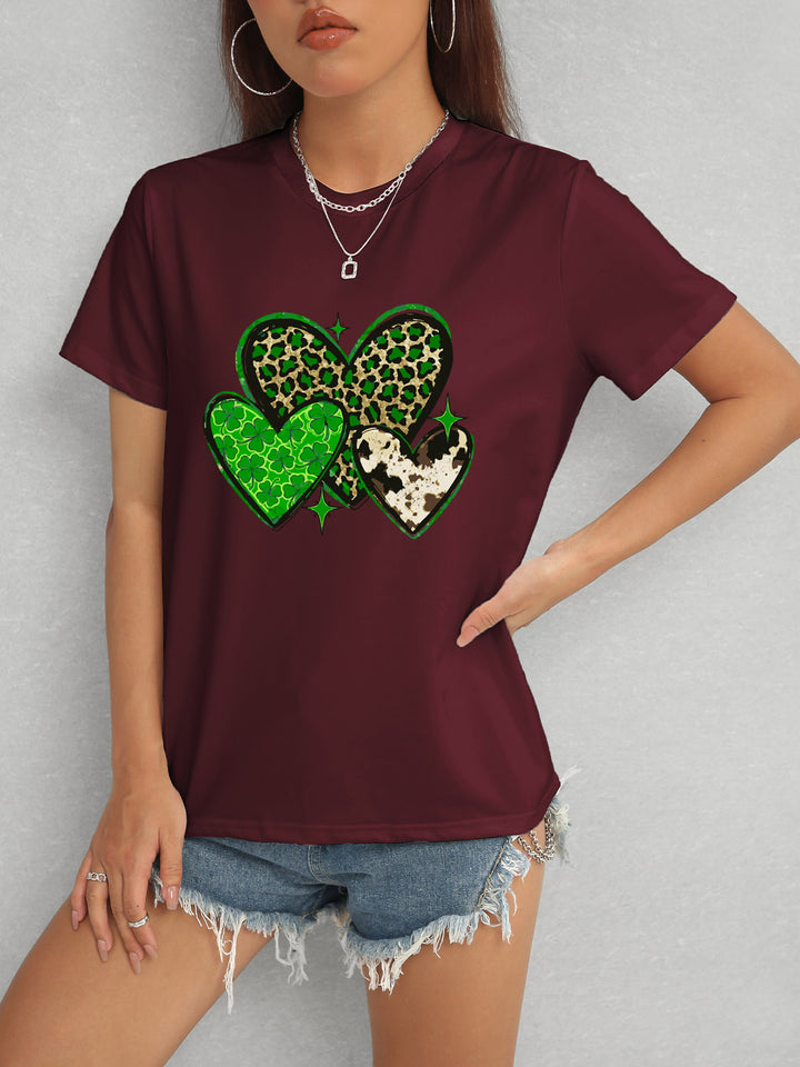 Heart Round Neck Short Sleeve T-Shirt | Trendsi