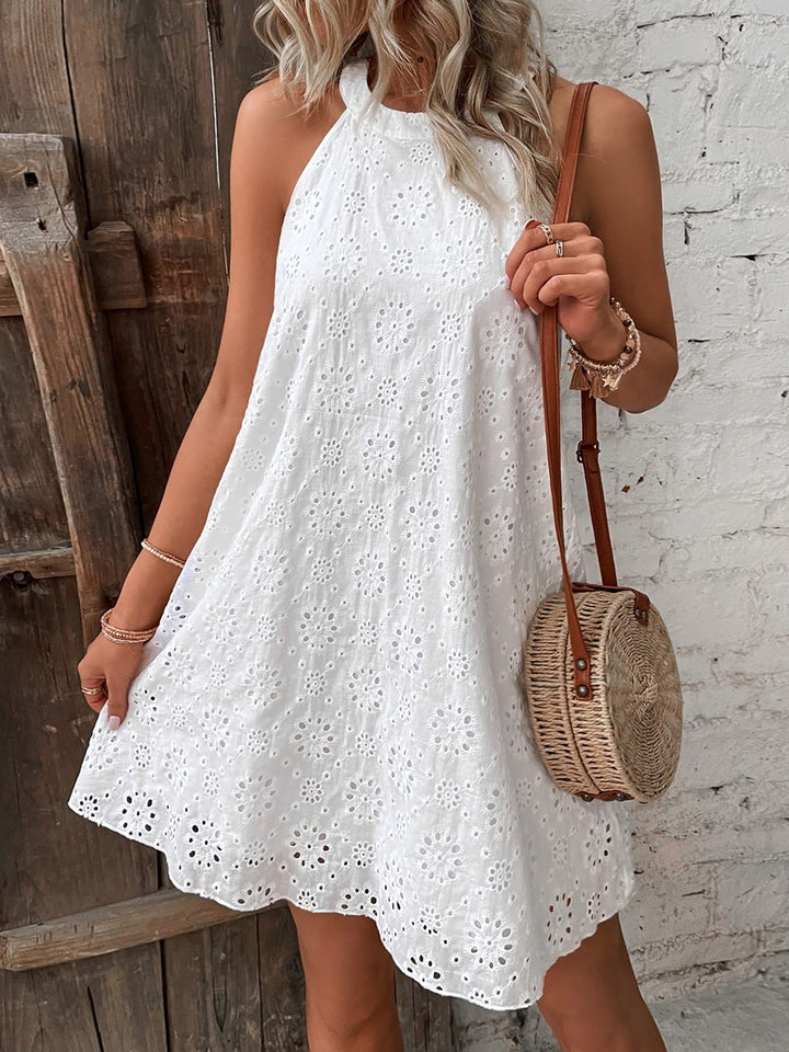 Eyelet Grecian Neck Mini Dress | Trendsi