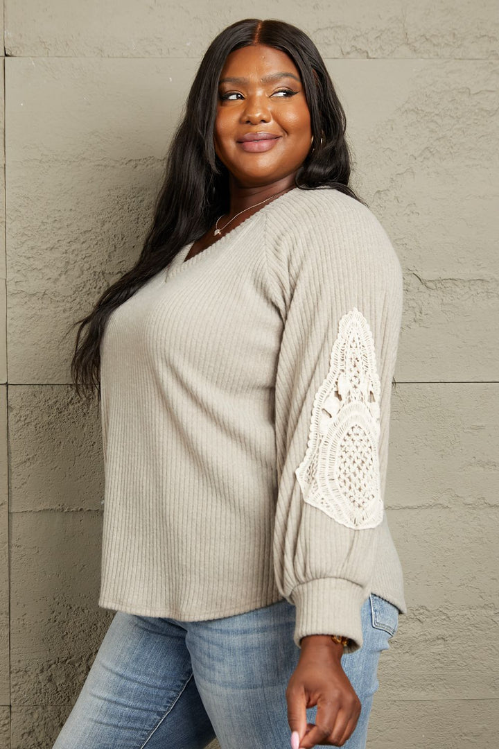 Sew In Love Full Size Lace Patch Detail Sweater | Trendsi