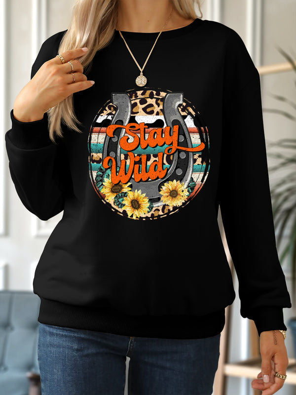 STAY WILD Round Neck Dropped Shoulder Sweatshirt | Trendsi