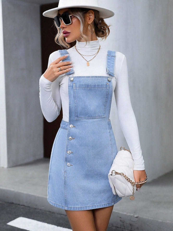 Wide Strap Denim Overall Dress | Trendsi