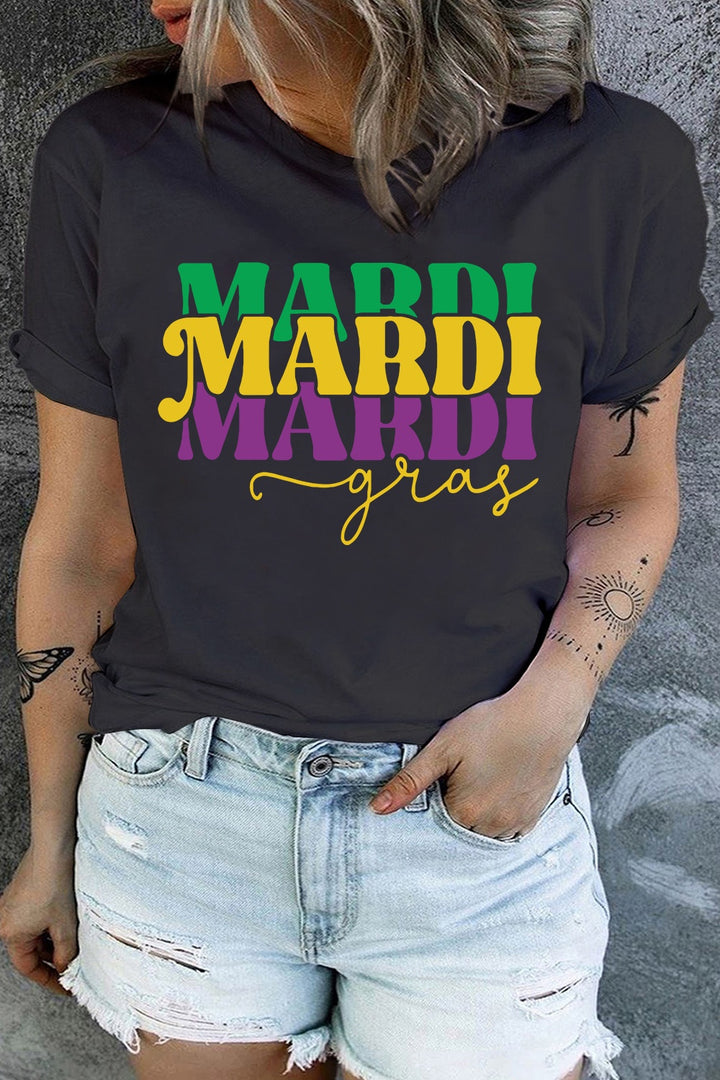 Plus Size MARDI GRAS Round Neck T-Shirt | Trendsi