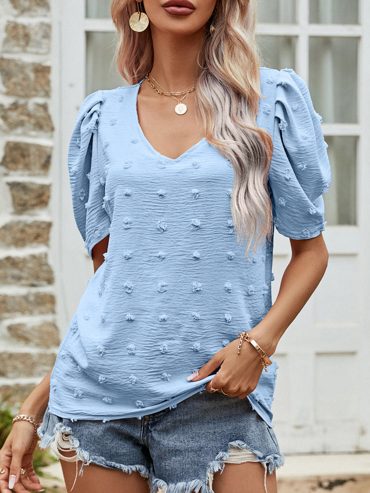 Swiss Dot Short Puff Sleeve Top | Trendsi