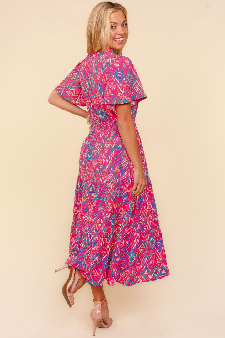 Haptics Abstract Print Smocked Waist Dress with Pockets | Trendsi
