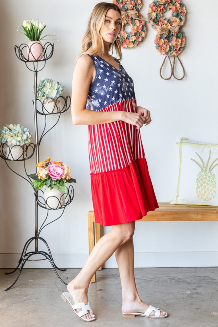 Heimish Full Size US Flag Theme Contrast Tank Dress | Trendsi