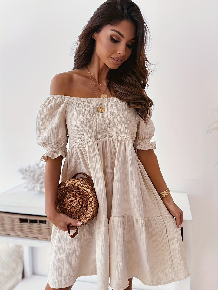 Full Size Ruffled Off-Shoulder Short Sleeve Dress | Trendsi