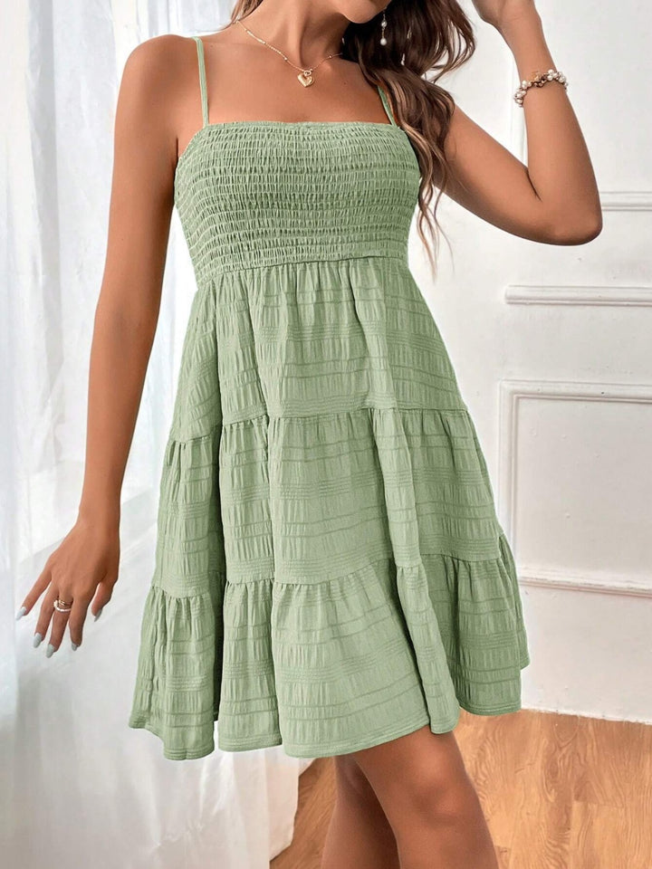 Smocked Tiered Sleeveless Mini Dress | Trendsi