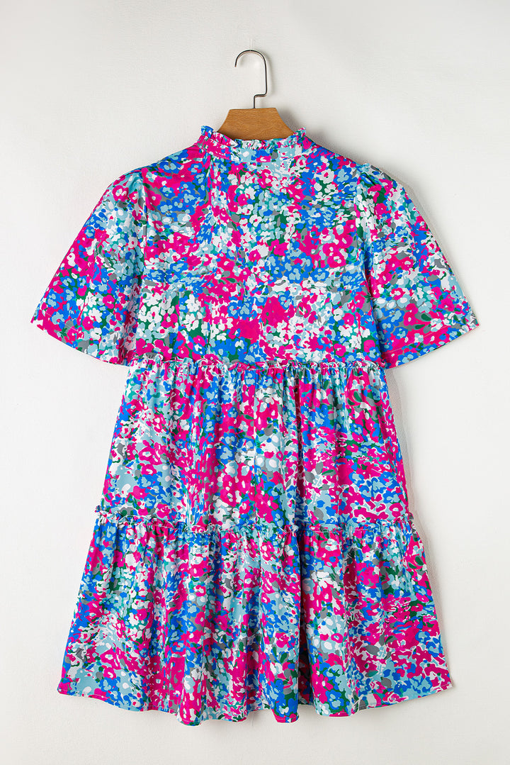 Frill Printed Short Sleeve Mini Dress | Trendsi