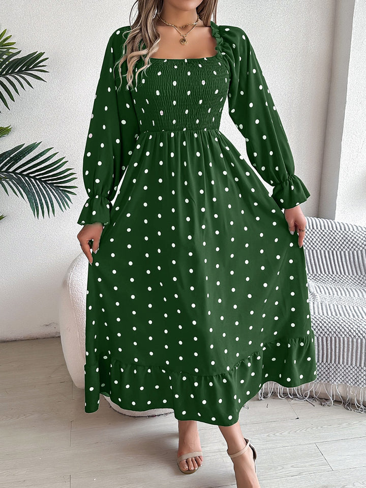 Polka Dot Flounce Sleeve Midi Dress | Trendsi