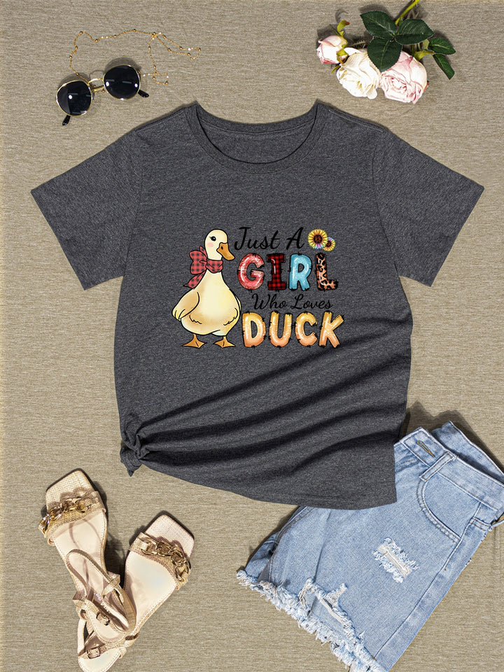 JUST A GIRL WHO LOVES DUCK Round Neck T-Shirt | Trendsi