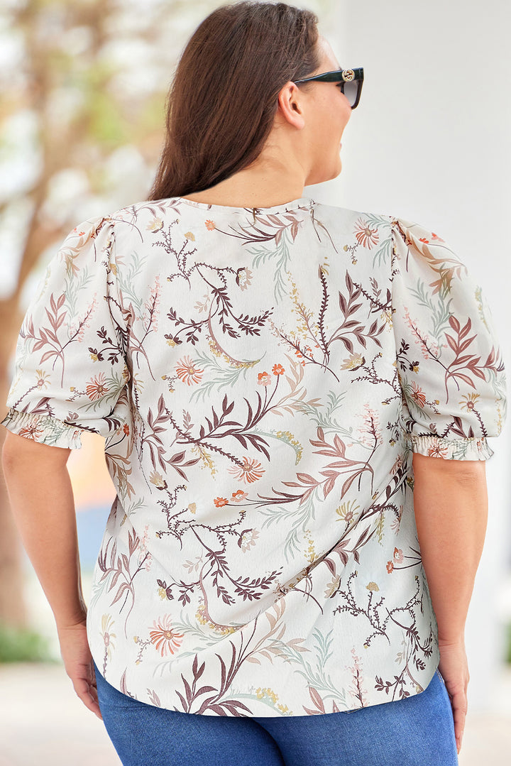 Plus Size Floral Fuff Sleeve Top | Trendsi