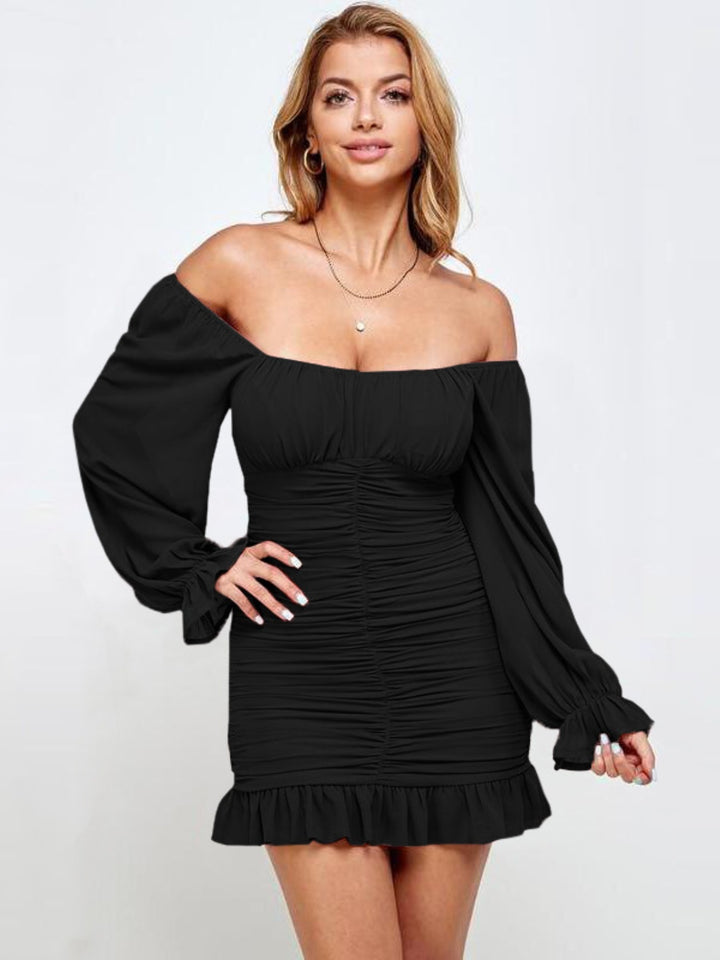 Ruffled Ruched Flounce Sleeve Mini Dress | Trendsi