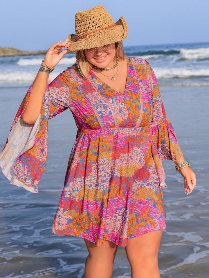 Plus Size Ruched Printed Long Sleeve Dress | Trendsi