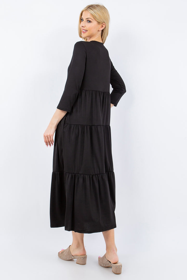 Celeste Full Size Tiered Midi Dress with Pockets | Trendsi