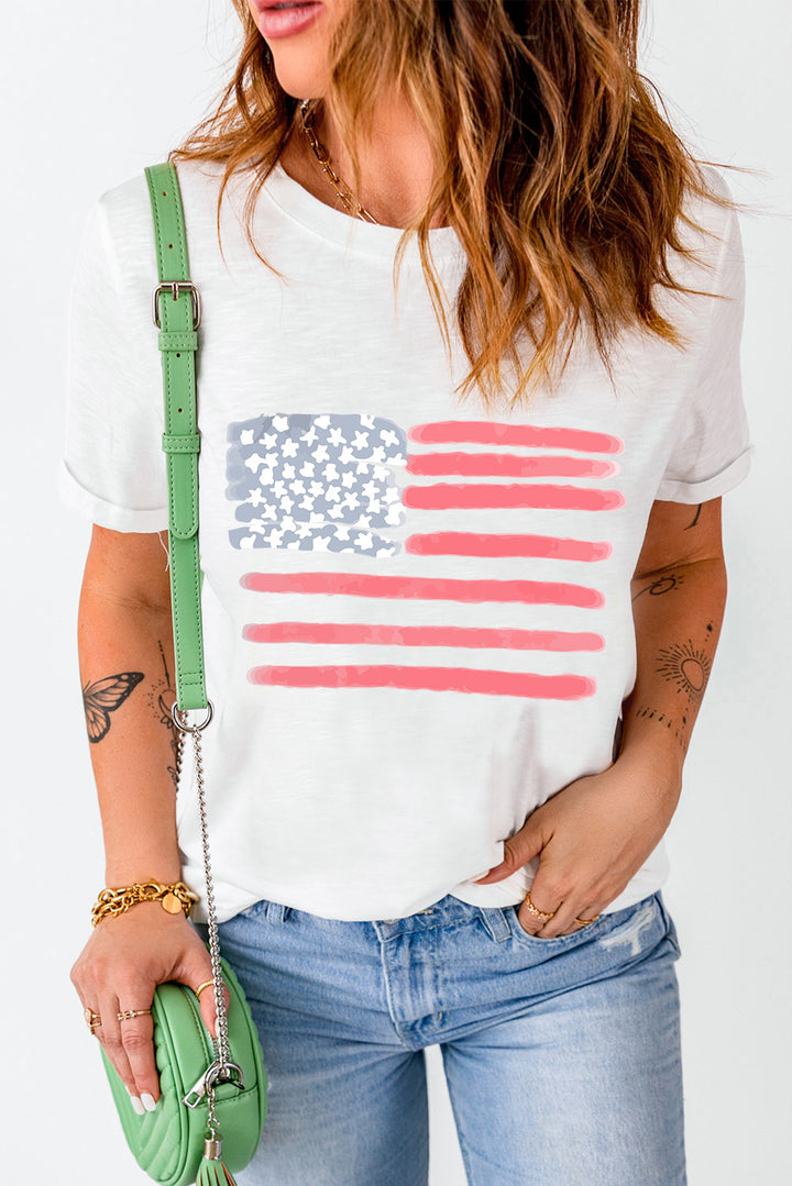 US Flag Round Neck Short Sleeve T-Shirt | Trendsi