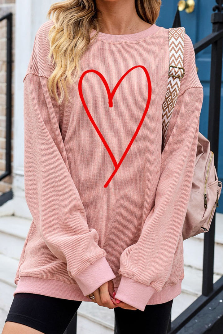 Heart Round Neck Dropped Shoulder Sweatshirt | Trendsi