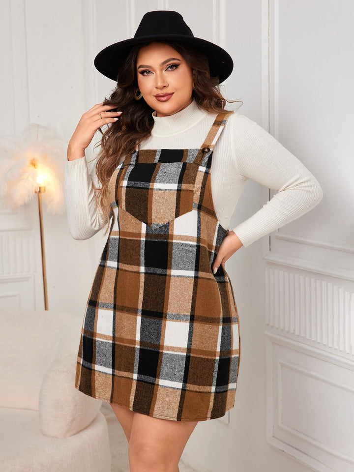 Plus Size Plaid Wide Strap Overall Dress | Trendsi