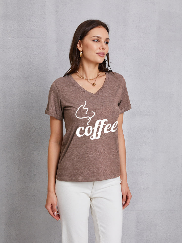 COFFEE V-Neck Short Sleeve T-Shirt | Trendsi