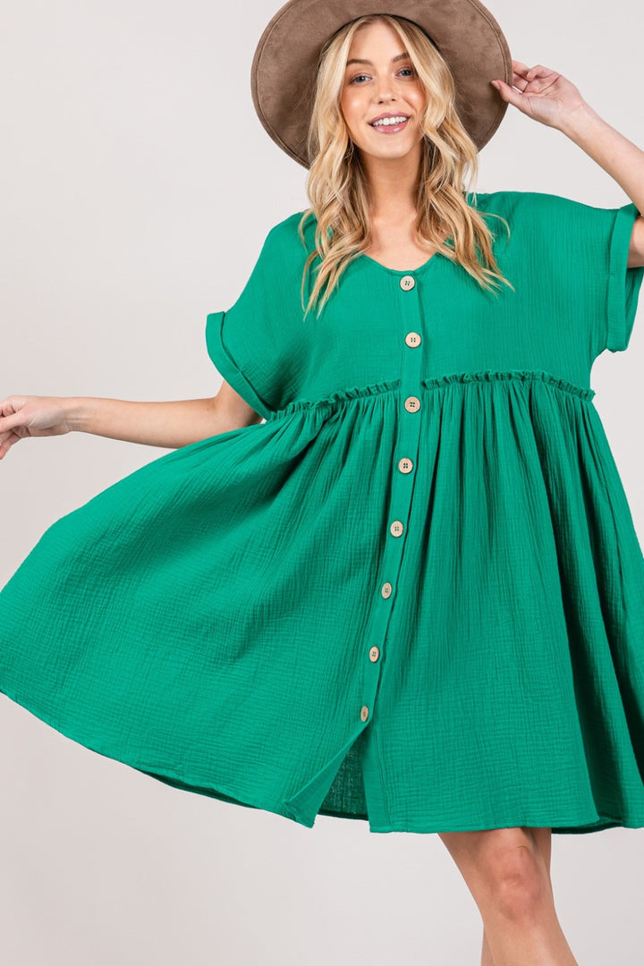 SAGE + FIG Full Size Button Up Short Sleeve Dress | Trendsi