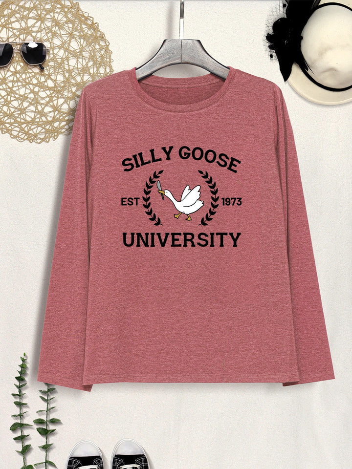 SILLY GOOSE UNIVERSITY Long Sleeve T-Shirt | Trendsi