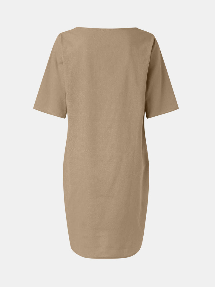 Full Size Round Neck Half Sleeve Dress with Pockets | Trendsi