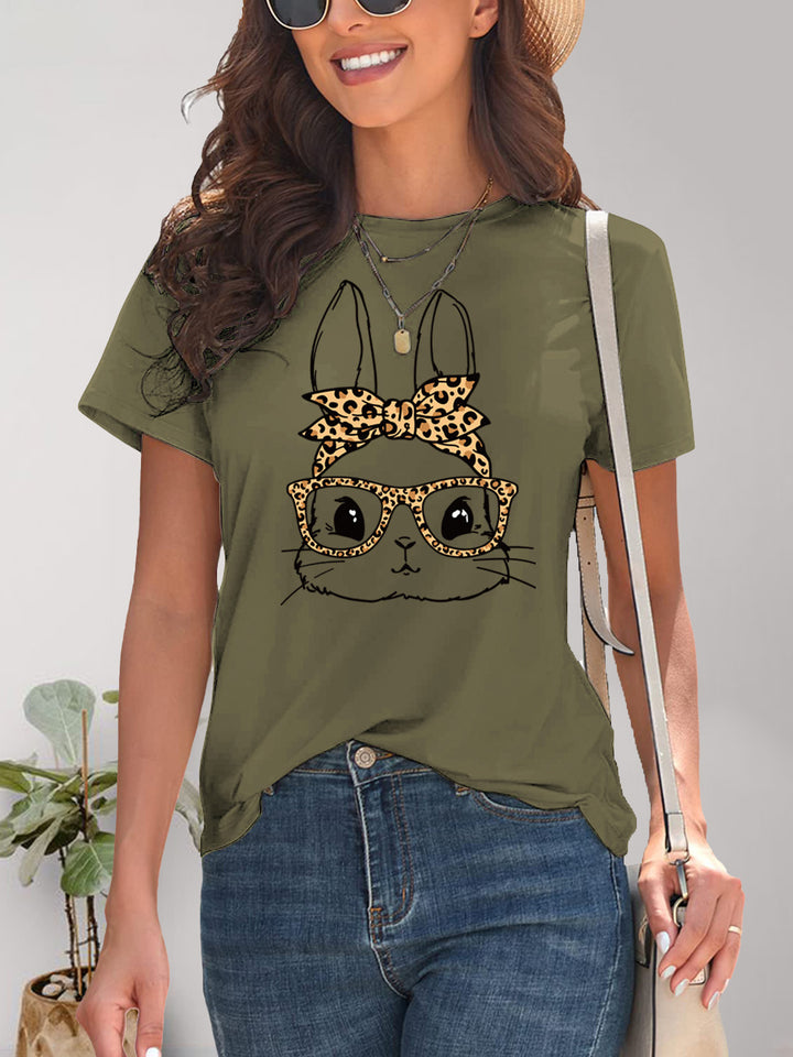 Rabbit Graphic Round Neck Short Sleeve T-Shirt | Trendsi