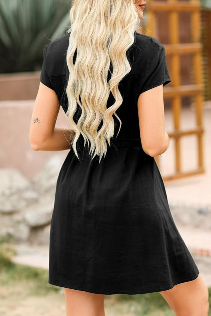 Tied Button Up Short Sleeve Dress | Trendsi