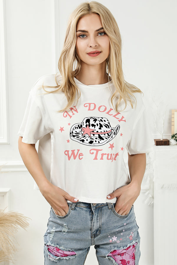 IN DOLLY WE TRUST Round Neck T-Shirt | Trendsi