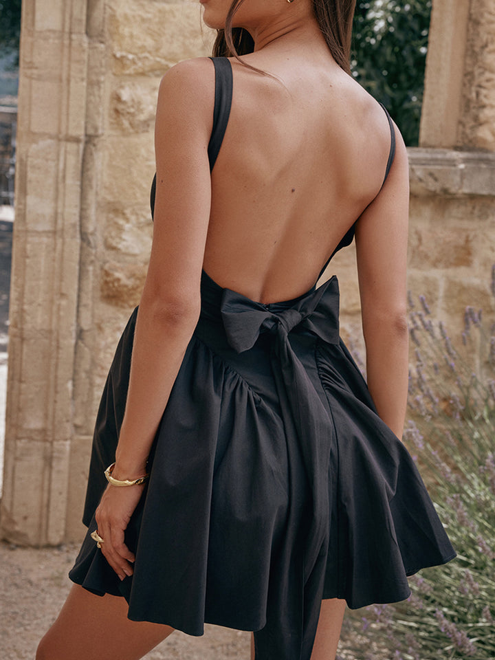 Backless Bow Detail Square Neck Mini Dress | Trendsi