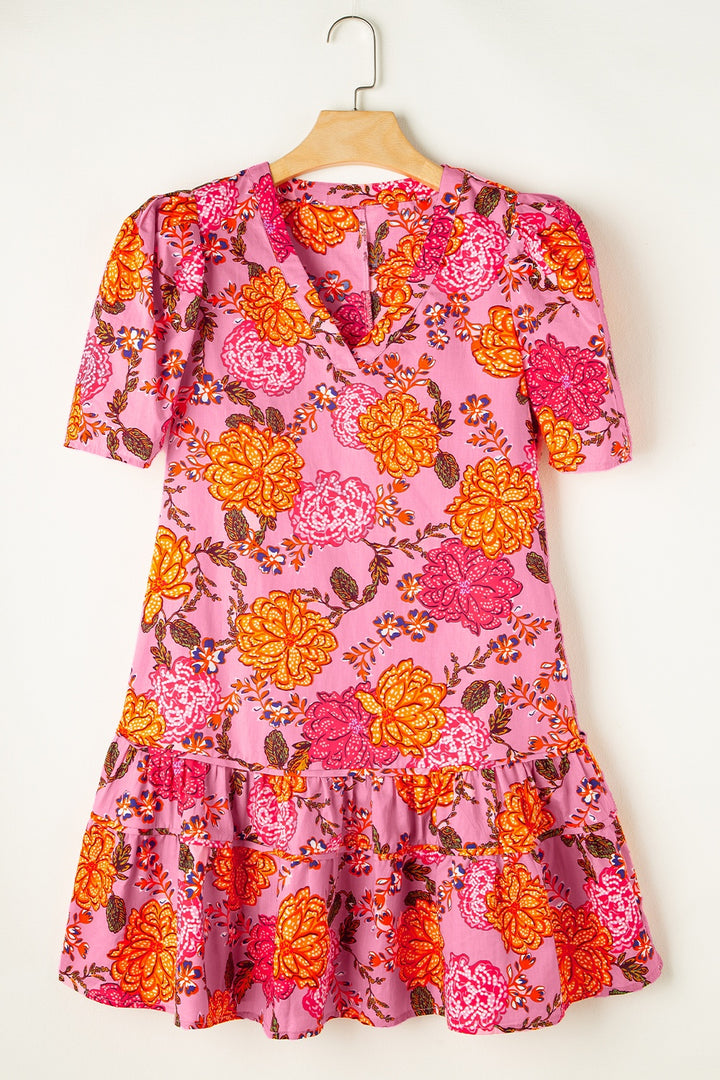 Ruffled Printed Short Sleeve Mini Dress | Trendsi