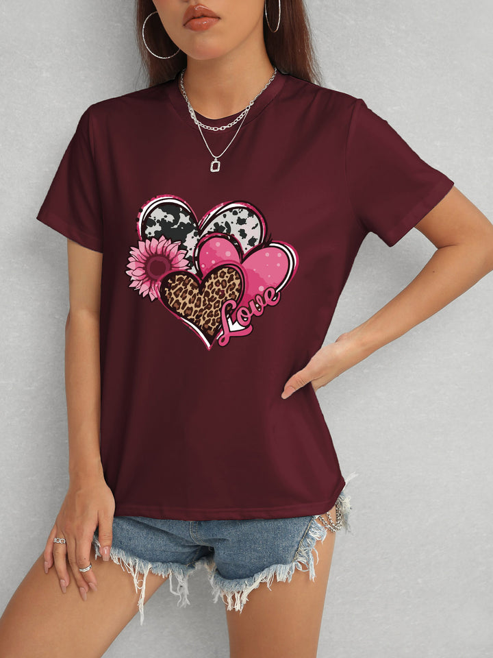 Heart Round Neck Short Sleeve T-Shirt | Trendsi