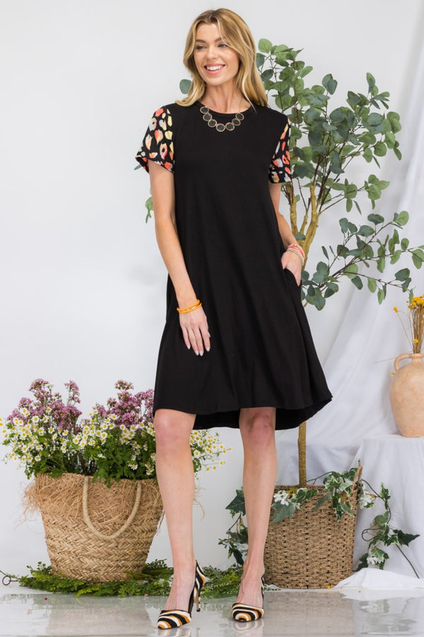 Celeste Full Size Leopard Short Sleeve Dress with Pockets | Trendsi