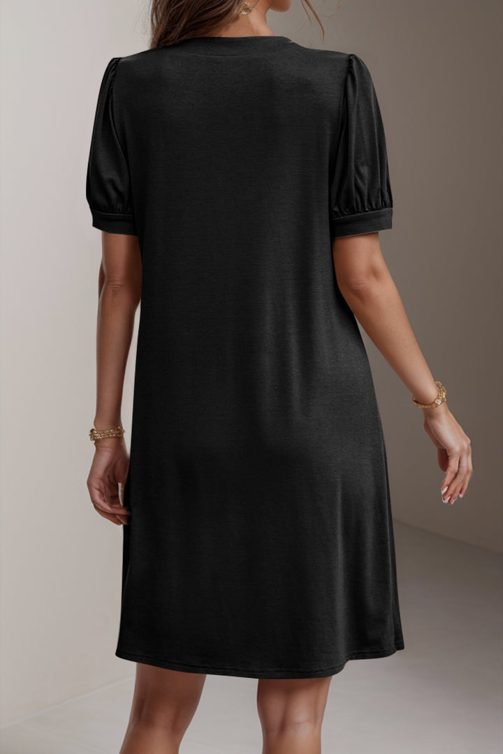 Pin-Tuck Notched Short Sleeve Dress | Trendsi