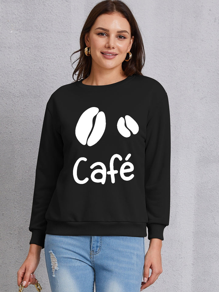 CAFE Round Neck Dropped Shoulder Sweatshirt | Trendsi