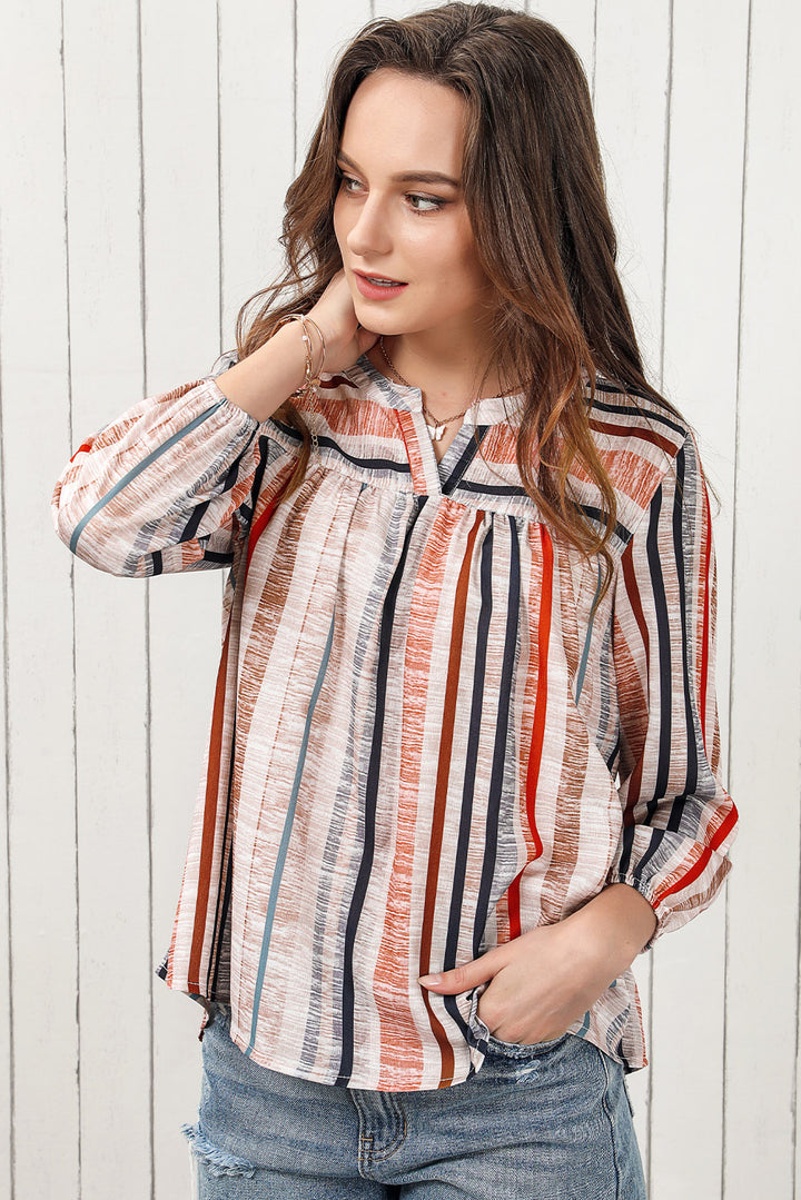 Multicolored Stripe Notched Neck Top | Trendsi