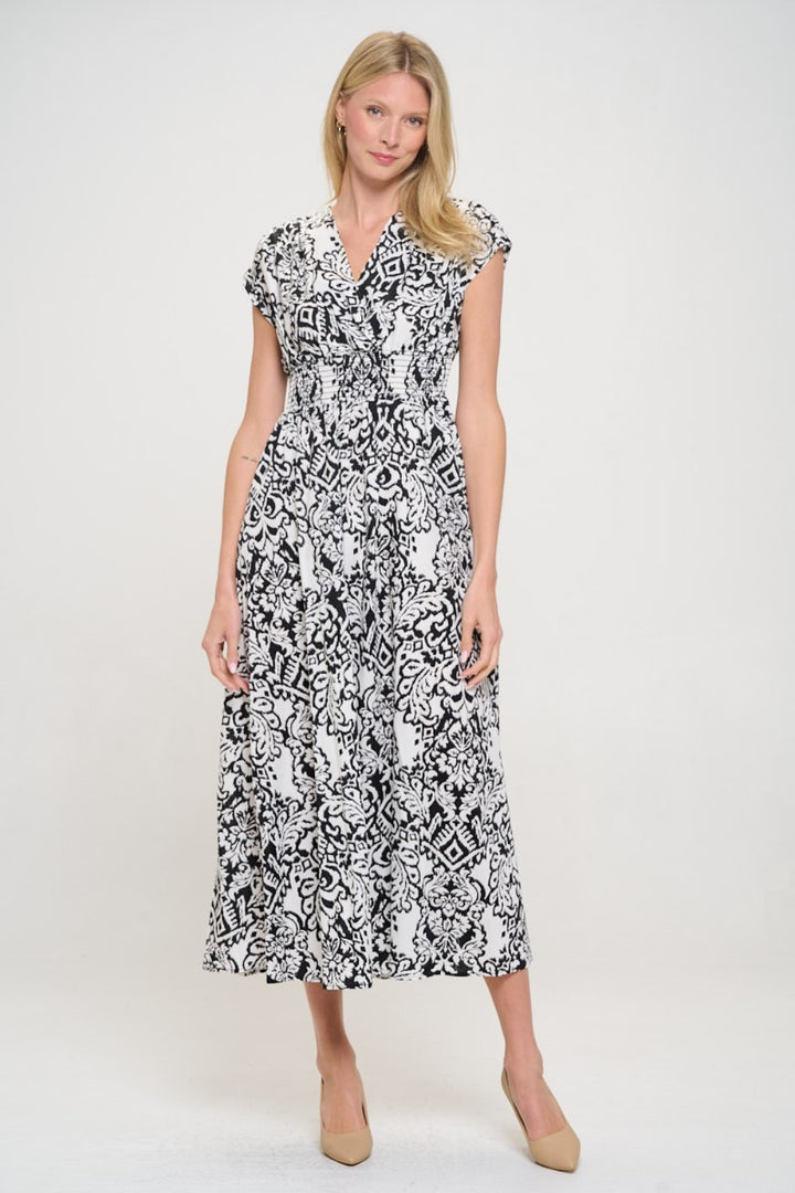 RENEE C Printed Smocked Waist Maxi Dress | Trendsi