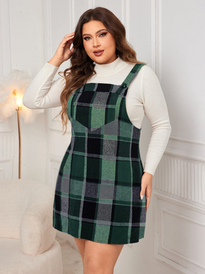 Plus Size Plaid Wide Strap Overall Dress | Trendsi