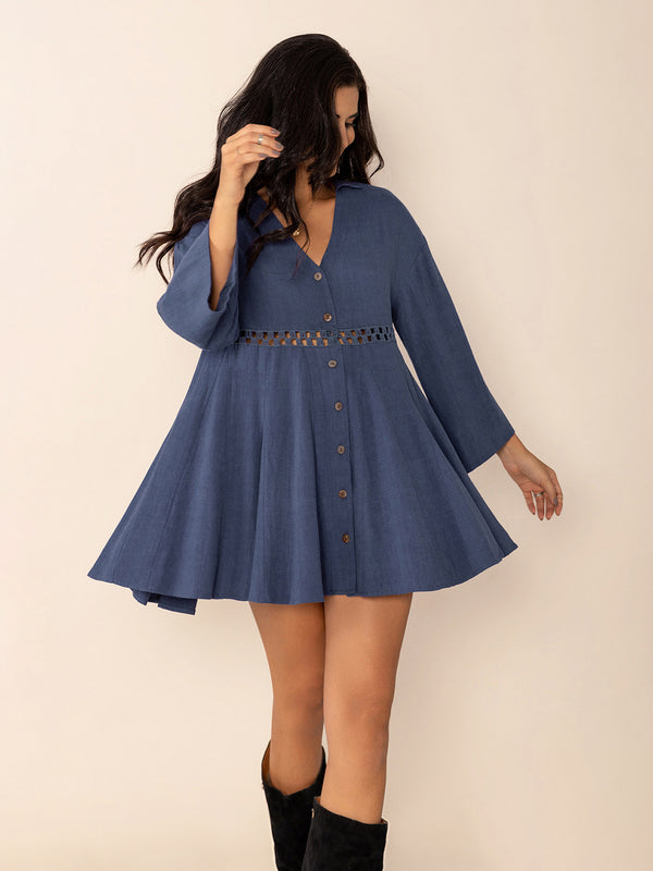 Cutout Johnny Collar Long Sleeve Mini Dress | Trendsi