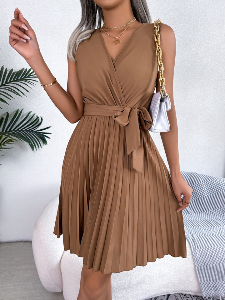 Tied Surplice Sleeveless Pleated Dress | Trendsi