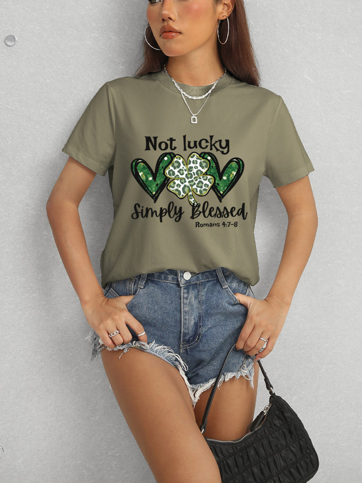 Lucky Clover Round Neck Short Sleeve T-Shirt | Trendsi