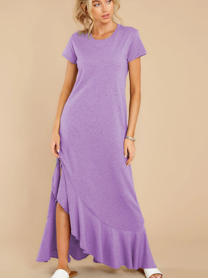 Slit Round Neck Short Sleeve Maxi Dress | Trendsi