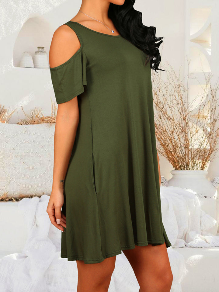 Round Neck Cold Shoulder Short Sleeve Dress | Trendsi