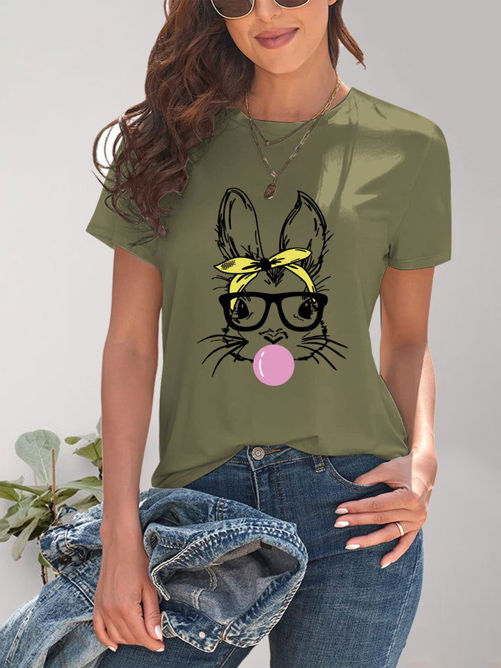 Rabbit Graphic Round Neck Short Sleeve T-Shirt | Trendsi