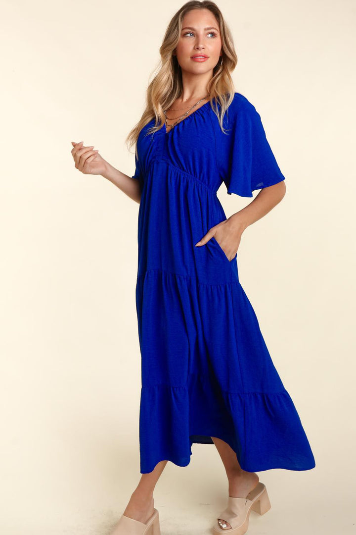 Haptics Tiered Babydoll Maxi Dress with Side Pocket | Trendsi