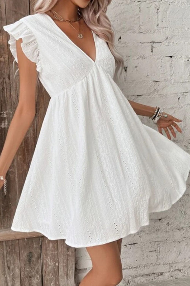 Eyelet Ruffled Cap Sleeve Mini Dress | Trendsi