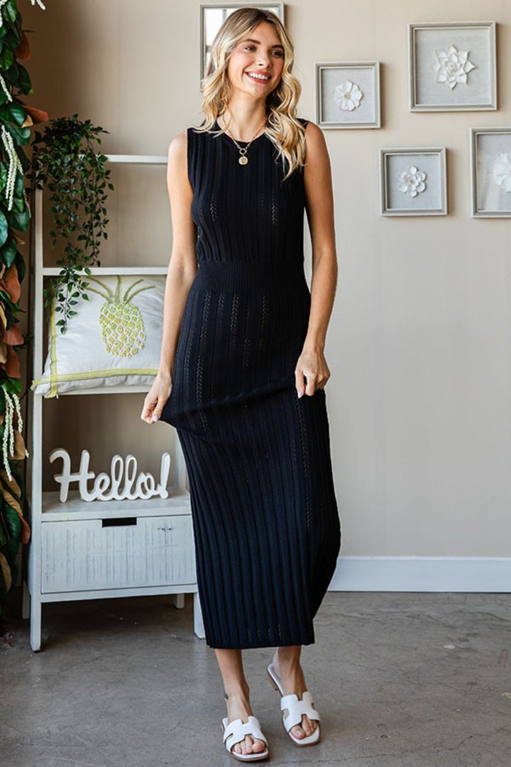 First Love Ribbed Knit Sleeveless Fitted Midi Dress | Trendsi