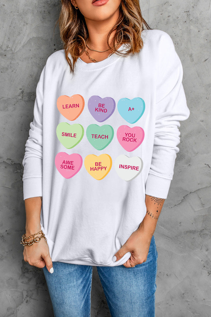 Heart Round Neck Dropped Shoulder Sweatshirt | Trendsi