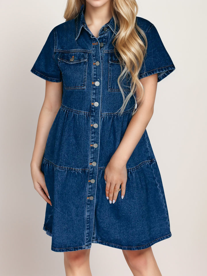 Button Up Short Sleeve Denim Dress | Trendsi